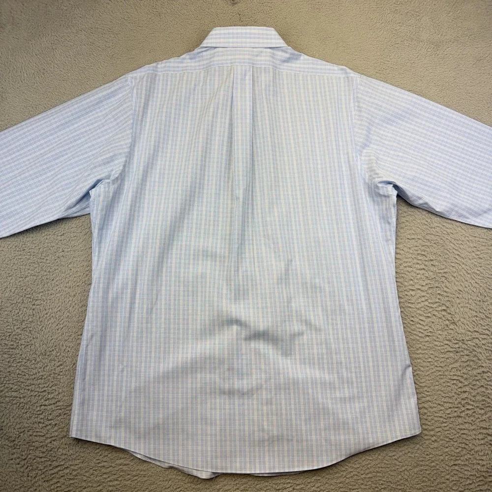 Brooks Brothers Shirt Mens 17.5 33 Blue Check Regent Non Iron Supima Cotton